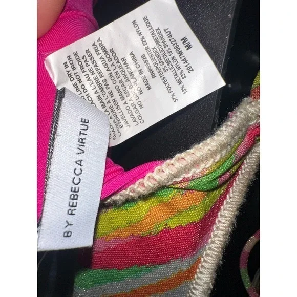 New With Tags BECCA by Rebecca Virtue One Piece Swimsuit Women's Stripe Metallic - Picture 12 of 12